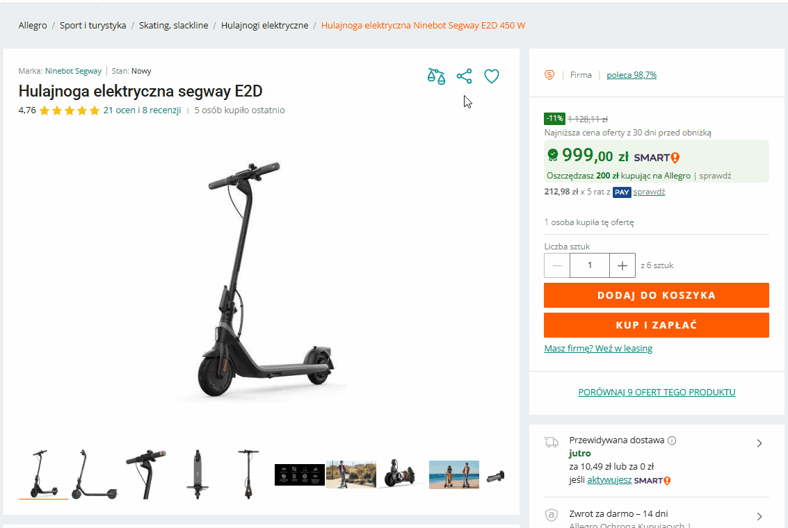 Instrukcja: Udostępnij → Skopiuj link na stronie oferty Allegro